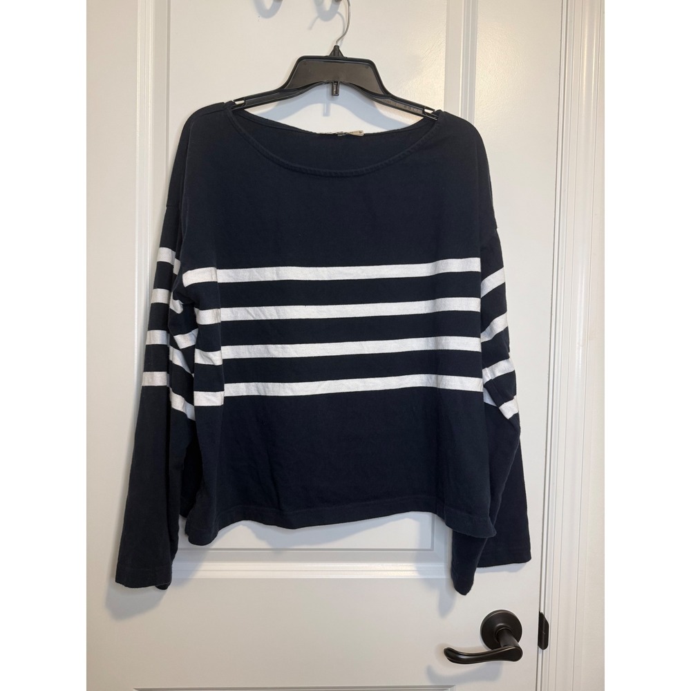 Faherty Striped Top Womens XL Navy Blue Excellent Cotton Nautical Coastal Boho
